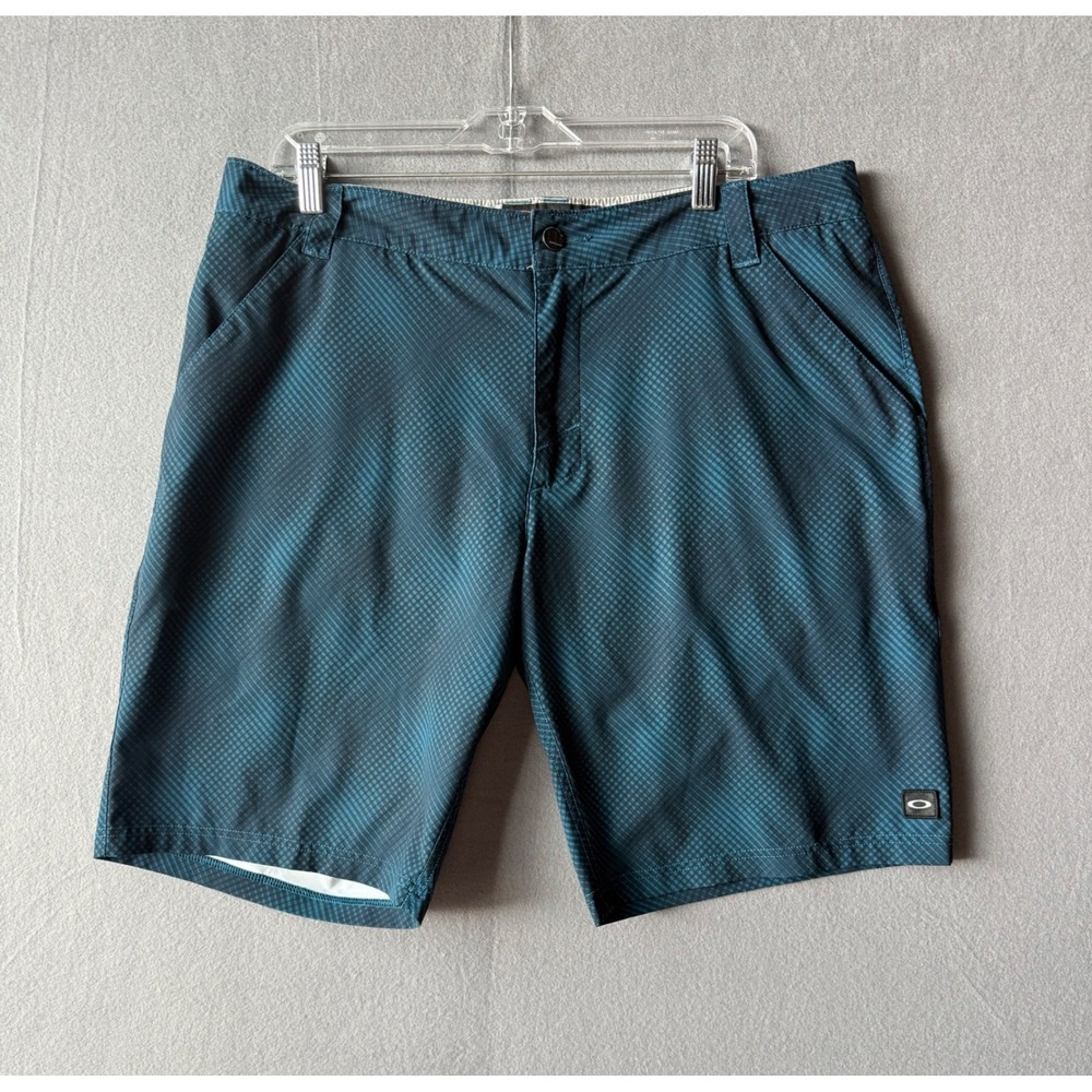 Oakley Mens Hybrid‎ Board Shorts Teal Black Geometric Grid Pattern Size 36W